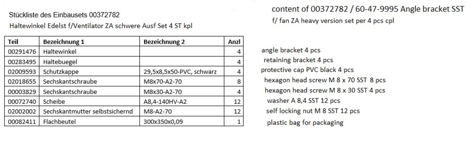 Angle bracket SST f/fan ZA light version set of 4pcs cpl
